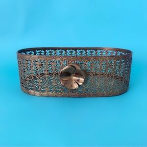 Antique filigree gold basket holder tray home decor regency art deco 1940s